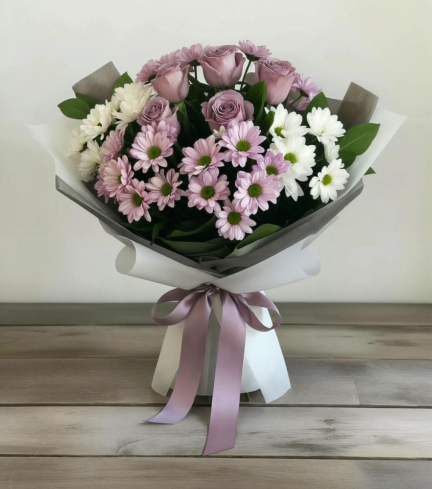 Букет цветов из: Хризантемы и Розы в Кобяково