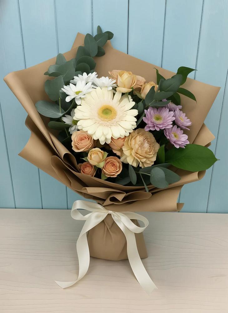 Букет цветов из: Герберы и Хризантемы в Кобяково