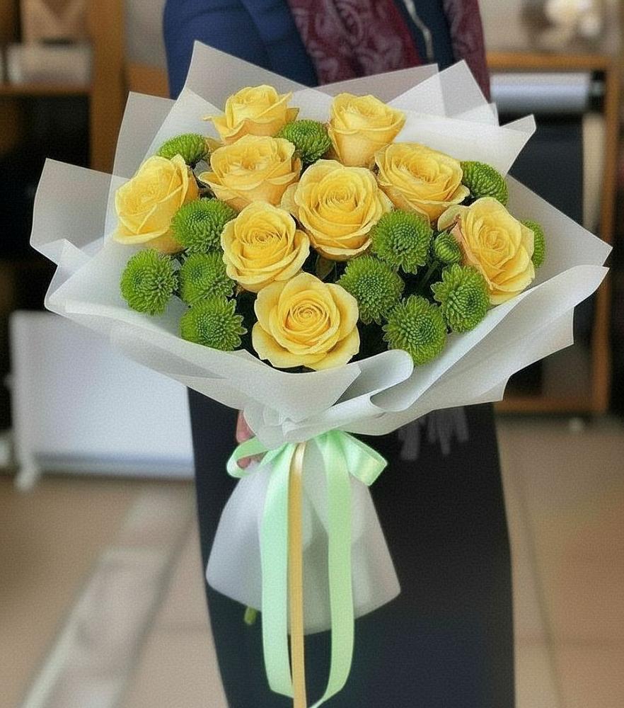 Букет цветов из: Хризантемы и Розы в Кобяково