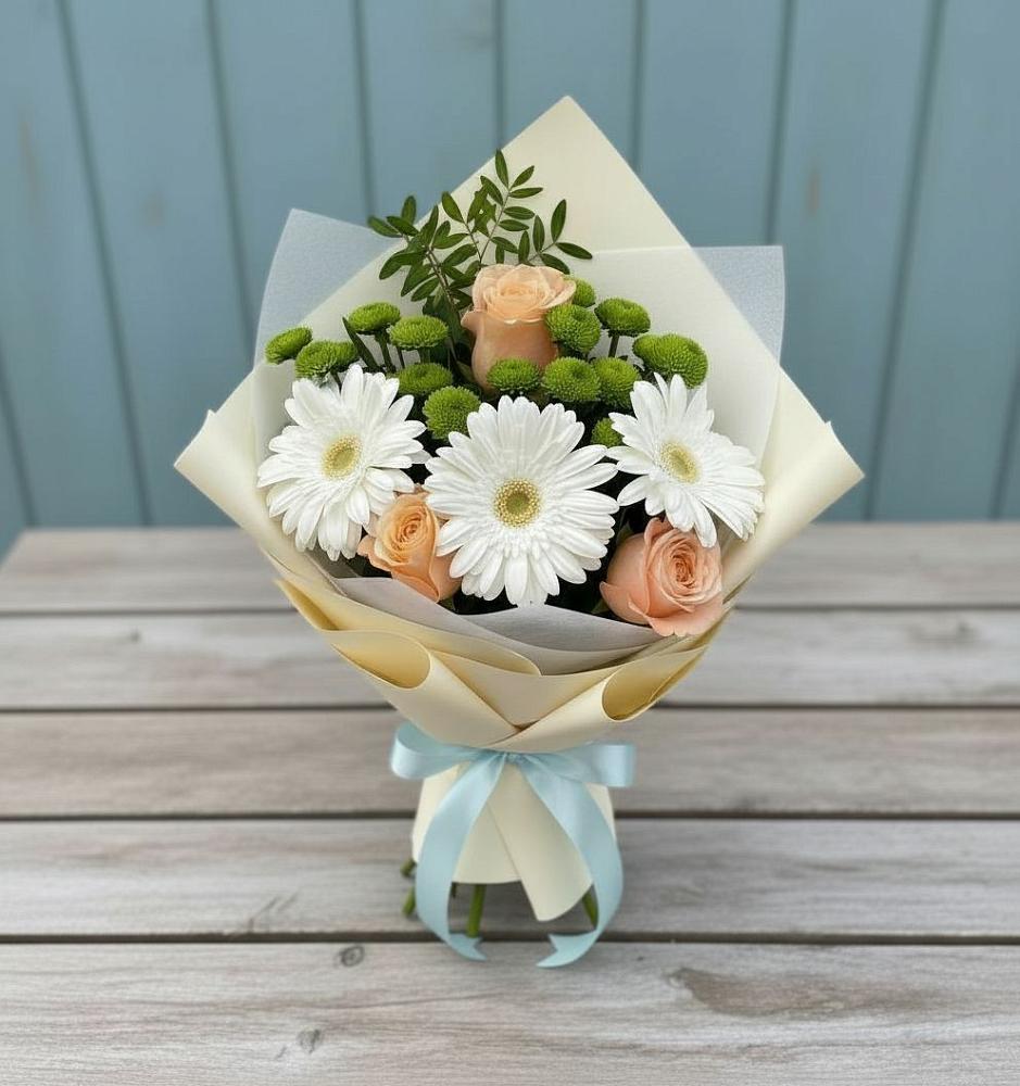 Букет цветов из: Герберы, Розы и Хризантемы в Кобяково