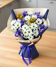 Букет цветов из:  Розы, Ирисы и Хризантемы в Кобяково