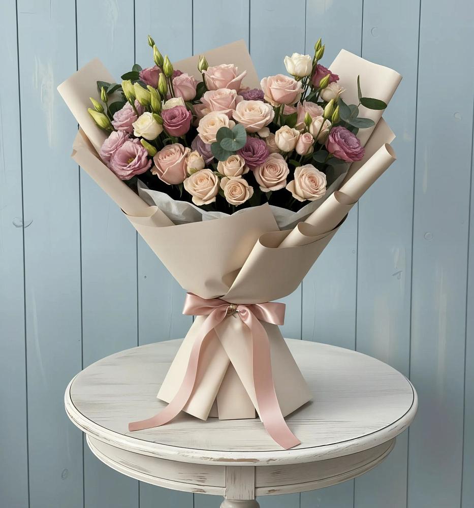 Букет цветов из: Розы и Лизиантусы в Кобяково