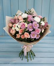 Букет цветов из:  Хризантемы, Розы и Альстромерии в Кобяково